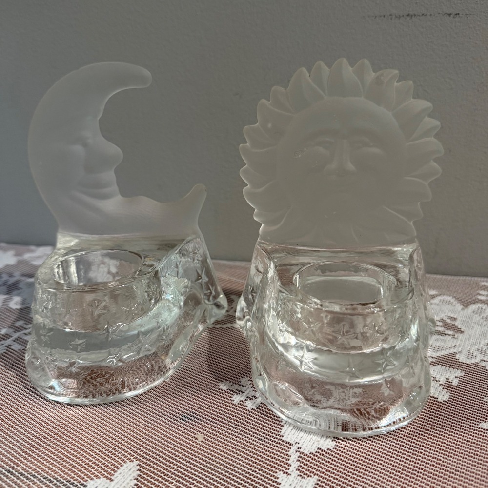 Unbranded Sun Moon Votive Candle Holders Clear Celestial Bookends 90s Whimsigoth